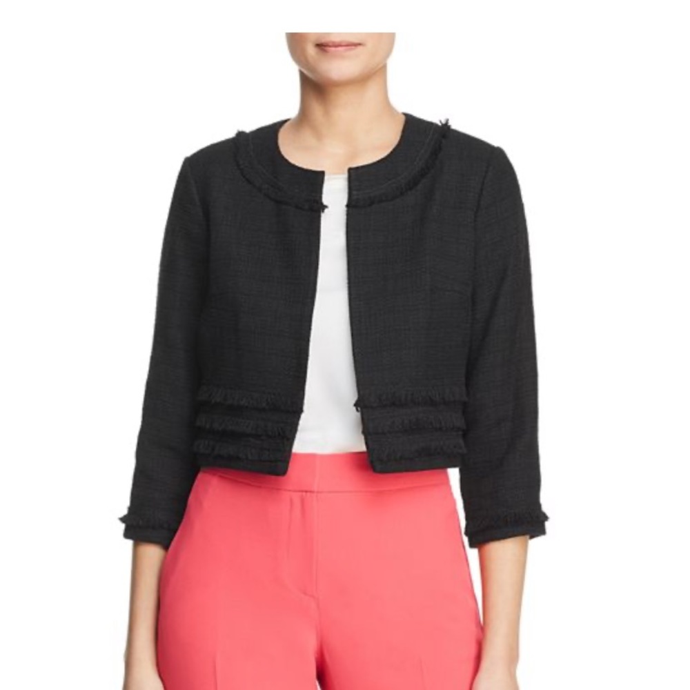 Karl Lagerfeld Paris Frayed Tweed Cropped Jacket